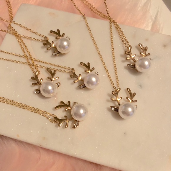 New Gold Reindeer Jewelry Rudolf Reindeer Games Holiday Set Bambi Fawn Lover - Picture 4 of 8